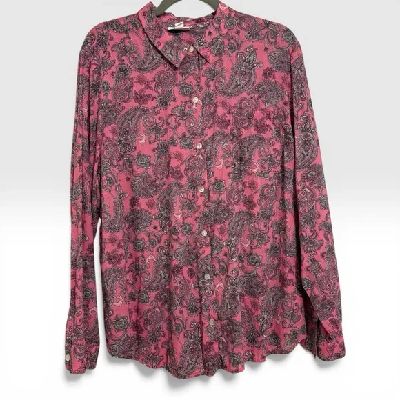 J. Jill Pink & Black Paisley Button-Down Shirt – Size Large - Picture 3 of 9